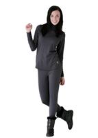 Women's Veluxe Foldover/Scrunch T-Neck (Charcoal) - Alt. View