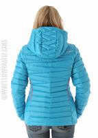 W15 Women's Timeless Hoody Down Jacket - Spyder Womens Timeless Hoody Down Jacket (Riviera/Bryte Pink) Back                                                                                    