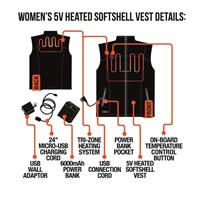 ActionHeat 5V Battery Heated Softshell Vest - Women's - Black