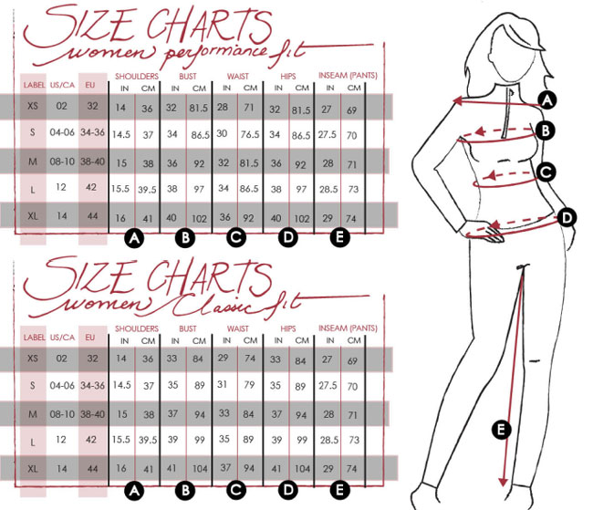 Neve Women's Size Chart